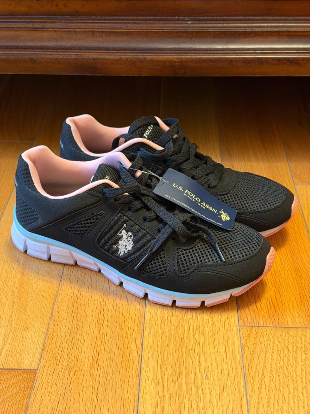 U.S. Polo Assn. Black Athletic Sneakers with Pink Accents